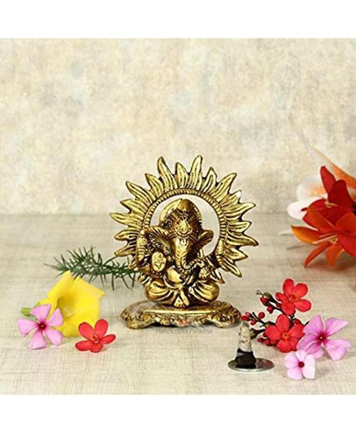 Handicrafts Paradise Metal Small Ganesha Statue Hindu God Ganesh Ganpati Sitting Idol Sculpture Good Luck & Success for Home Puja Gifts 4 inches