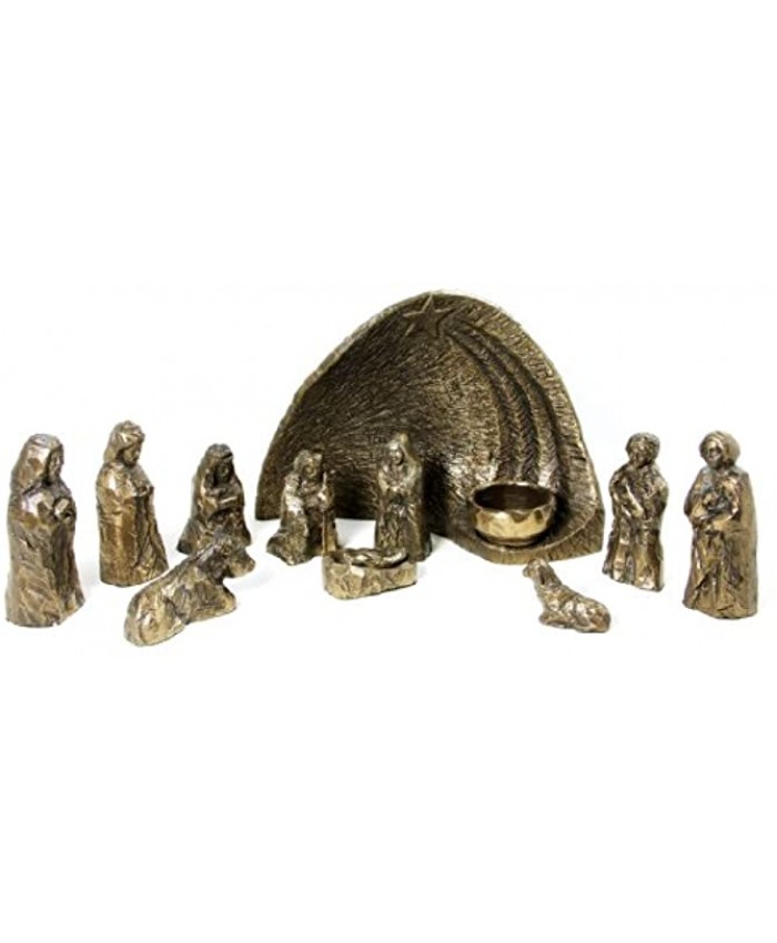 Wild Goose Studio Nativity Set Irish 12 Piece Resin Cast Bronze Coated Long Lasting 10 Inches by 6 3 4 Inches Background Made in Ireland